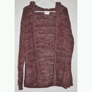 Moon Stitch Fix maroon hooded open knit sweater cardigan long sleeve pockets